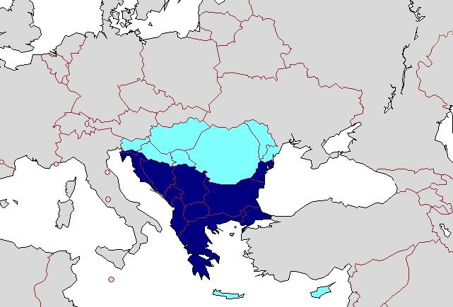 Die (im weitesten Sinn) als südosteuropäisch bezeichneten Staaten bzw. Regionen. © Von Südosteuropa_2.png: Benutzer:Olahus.Original uploader was Olahus at de.wikipediaderivative work: Seader (talk) - Südosteuropa_2.png, CC BY-SA 3.0 de, https://commons.wikimedia.org/w/index.php?curid=15019050